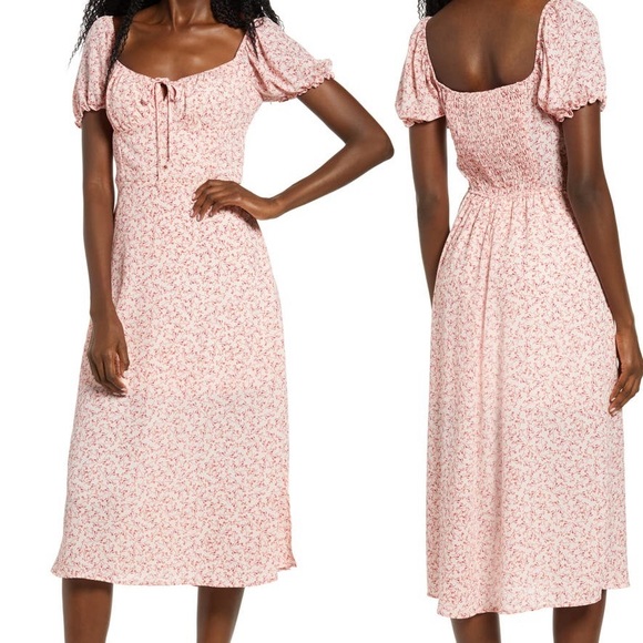 Row A Floral Sweetheart Neck Midi Dress - Picture 1 of 8